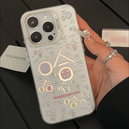 FANCYCHIC Haha Expression Applicable to Apple 16 Mobile Case Transparent Apple 16 Pro Cute Style Women's iPhone 16Pro Max Anti-fall New Apple 15 Full Series Color Silver Shell-White-Haha iPhone 16pro