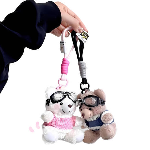 INS Internet Celebrity Pilot Bear Plush Colgante Doll Creative Doll Lindo Bear Keychain Pack Hanging Bear Brown Bear [negro y verde] 10 cm