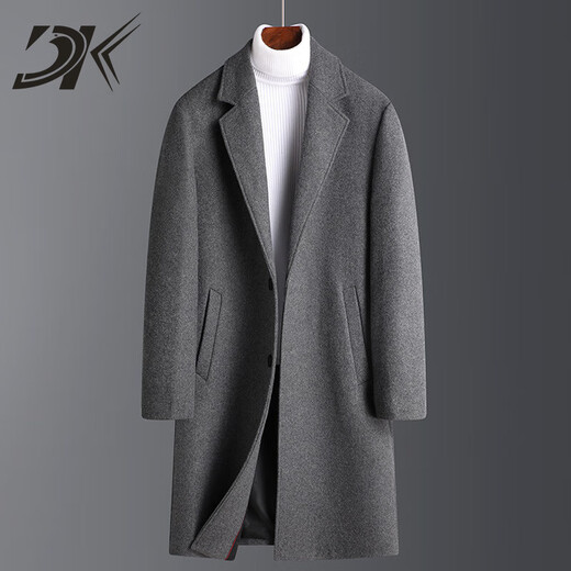 DK brand men's woolen coat men's winter new thickened warm mid-length windbreaker business casual jacket gray M 170