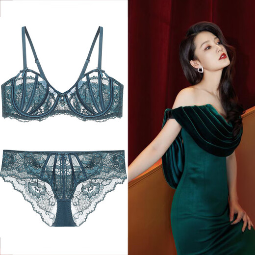 Victoria Palace sexy lace bra large size hollow half cup underwear ultra-thin breathable slimming bra push-up comfortable bra set skin color 80C default L size underwear