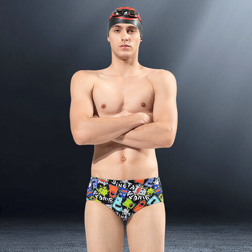 Yingfa men's swimming trunks professional racing swimming trunks men's swimming training equipment children and adults new triangle swimming trunks 9681 printing M recommended waist size 68-73CM