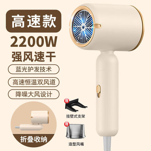 RURE Germany Negative Ion Care Hair Dryer Foldable Hair Dryer Home Light Sound High Power Negative Ions Does Not Hurt Hair Dormitory Students Portable Quick Drying Hair Dryer Top Model Blue Light Hair Care + 2 Billion Negative Ions + 2200W Khaki