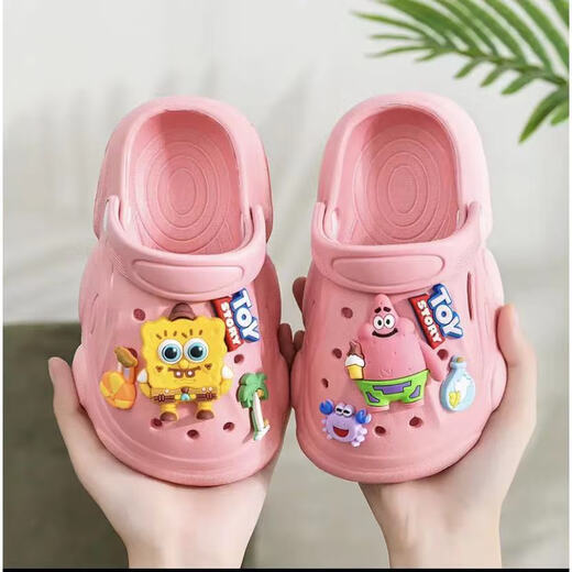 Hot style SpongeBob SquarePants children's clogs, parent-child slippers, new home boys, girls and babies indoor non-slip khaki-SpongeBob SquarePants 28, inner length 19cm, one size too large