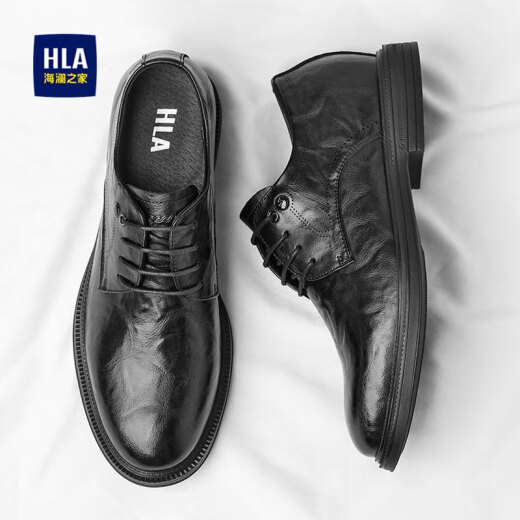 海澜之家（HLA）男士皮鞋男款2025新款商务正装黑色高档牛皮舒适上班结婚新郎皮鞋 黑色（HAAPXM3DAO212） 45 （偏大一码，拍小一码）