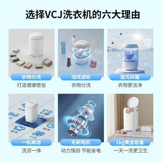 VCJ mini washing machine small household mother and baby washing underwear and underwear washing socks artifact dormitory rental house pulsator semi-automatic washing and draining one