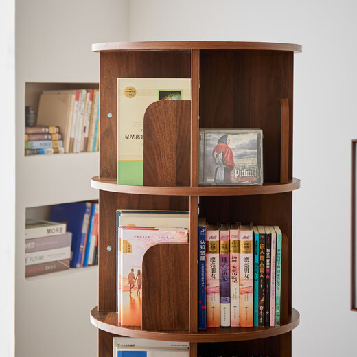 Sanqihu rotating bookshelf multi-layer bookcase corner vertical bookshelf floor-standing integrated wall-mounted 17 chassis 46cm all solid wood six layers walnut color-chassis 44cm