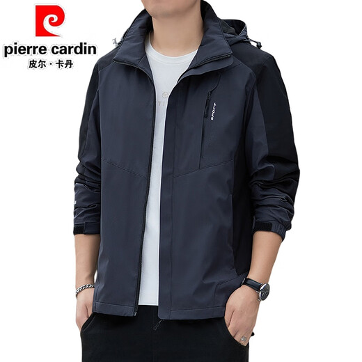 皮尔卡丹（pierre cardin）春季新款工装连帽宽松外套男韩版百搭男青年时尚痞帅休闲百搭夹克 6629黑色 M