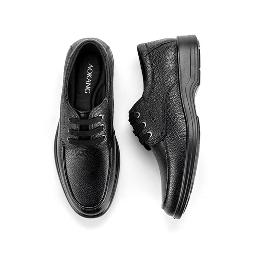 Aokang Men's Shoes Daily Casual Business Shoes Lace-up Low-top Leather Shoes Men's Genuine Leather Black Spring and Autumn Dad Men's Shoes Black 41