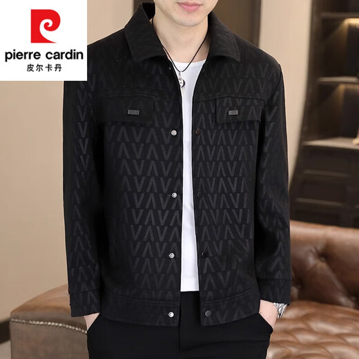 Pierre Cardin jacket men's spring and autumn new style young and middle-aged men's lapel casual single-breasted handsome simple top men 8312 black M