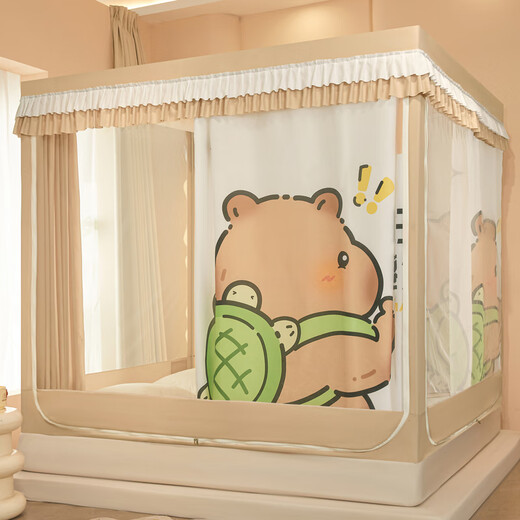 Wenwen 2025 new blackout anti-fall mosquito net for home bedroom cartoon tent bed curtain integrated baby to prevent falling out of bed