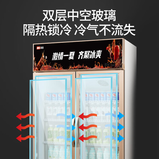 赫生展示柜商用冷藏大容量饮料保鲜柜超市便利店玻璃门冰箱风冷无霜立式啤酒柜 红色718L丨双门下机直冷