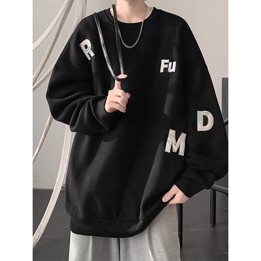 POUM圆领卫衣男春秋季款潮流美式印花长袖无帽上衣服新年红色港风卫衣 YSXS-H1476白色 M