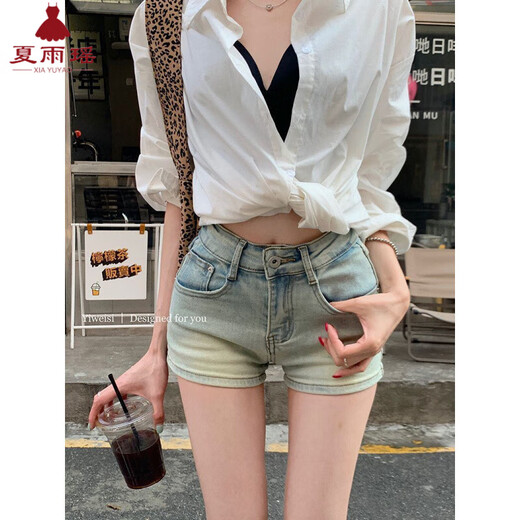 Xia Yuyao small white high waisted slim denim shorts for women in summer slim and versatile straight hot pants for hot girls ins trend white M 95-105