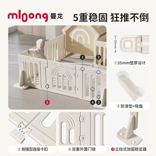 曼龙星桥简易游戏围栏宝宝防护栏客厅爬爬垫婴儿童地上爬行垫室内 【可围一面】1门+5中片+2小片+4加固器