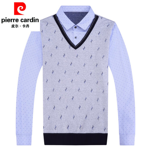 皮尔卡丹（pierre cardin）2025新款男士纯棉假两件衬衫加绒加厚春秋季保暖上衣 3878红色 4XL 190