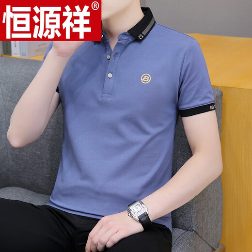 恒源祥夏季男装polo衫潮流翻领男士短袖Tt恤高端有带领商务休闲青年上衣 纯全IQY686黑色 L 120-135斤