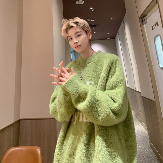 Shelley Jones' new round neck sweater for autumn and winter, men's trendy loose inner sweater for men's sweater for young men's pullover, handsome sweater milky white XL [Recommended 120-140Jin [Jin equals 0.5 kg]]