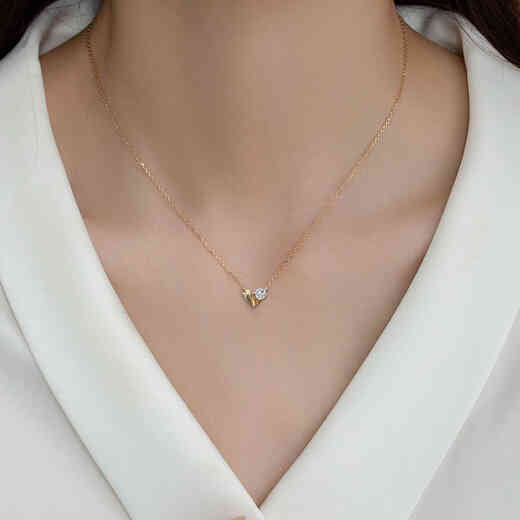 Kechu 18K gold love diamond necklace gold necklace jewelry light luxury laboratory real diamond gemstone for women 18K gold love color cultured diamond necklace-38+5cm