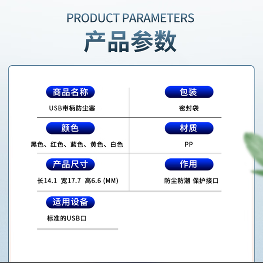 恒瑞斯通USB带柄防尘塞电脑笔记本机房单位学校防尘防潮标准口均可使用 黑色10个