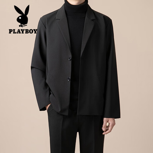 Playboy (PLAYBOY) black shoulder pad blazer men's light mature style drape anti-wrinkle casual handsome business style small suit GM brown W21 suit L
