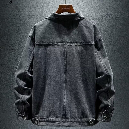 Xuanlaiya retro large pocket work denim jacket men's spring and autumn new trendy brand loose trendy handsome casual jacket men Y846 gray 3XL