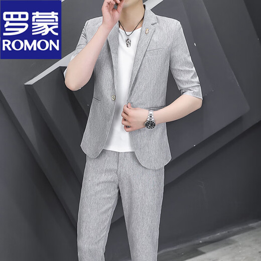 Romon Business Casual Traje pequeño Jaqueta Summer Summer Fina Profesional Traje profesional Summer Traje Azulada de trabajo Azul (Set-Top + pantalones de dos piezas) XL