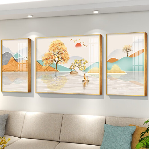 轻奢抽象客厅装饰画感沙发背景墙组合挂画现代简约电视墙壁画 TXMG12004 中间120*80cm/左右60*80cm适用4