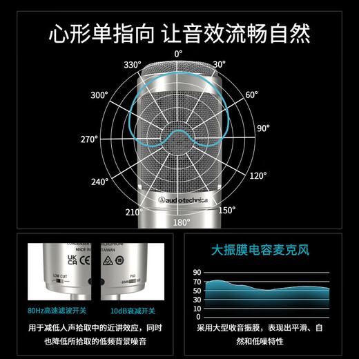 Audio-Technica AT2035 condenser microphone recording studio equipment set professional recording audio novel recording anchor live broadcast full set of computer karaoke external sound card mobile phone microphone AT2035 silver microphone desktop stand model free fine-tuning 3 effects