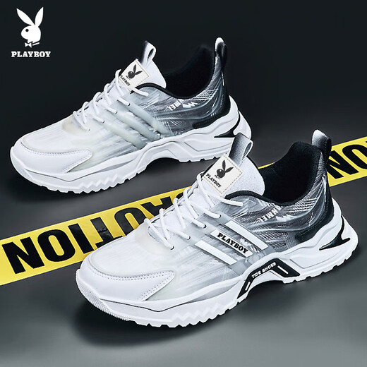 Playboy (PLAYBOY) dad shoes men's shoes 2025 autumn and winter shoes men's thick-soled casual shoes men's height-increasing sports shoes black and white 42