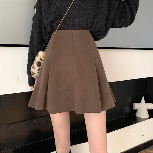 Jin Jin is equal to 0.5 kg. Muta size coffee-colored woolen skirt for women in autumn and winter 2025. A-line short skirt that covers the crotch and hips. Umbrella skirt. High-waisted pleated skirt. Coffee-colored woolen skirt is recommended to be 110 Jin. Jin is equal to within 0.5 kg.