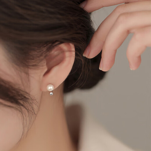 Jiuweiya Women's Earrings S999 Pure Silver Freshwater Pearl Exquisite Fashion Temperament Back-hanging Earrings Anti-Loss Design Nourishing Ear Holes S999 Pure Silver Freshwater Pearl Earrings Gift Box