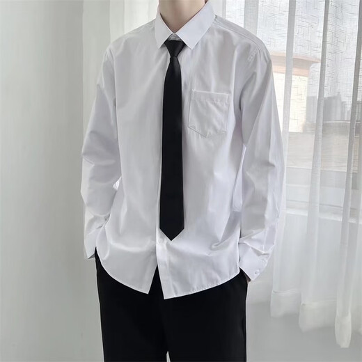 摘星少年DK制服全套夏季白衬衫男女学生学院风jk短袖衬衣宽松大码班服套装 白色短袖衬衫+西裤 送同款领带 XL