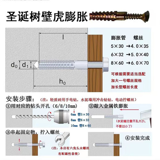 Shantou Lincun light sawtooth iron expansion screw metal expansion pipe nail small yellow croaker expansion pipe expansion nail bolt hollow brick reinforcement expansion screw pipe nail M5X30+ screw 50 sets