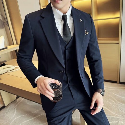 FOSEKI high-end luxury brand men's suit suit men's slim fit business groom Korean style handsome formal jacket wedding dark gray (suit plus trousers) 2XL 140-160Jin Jin is equal to 0.5 kg