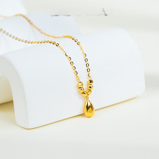 Xuecong Zokai 18K gold plain gold necklace, simple and romantic K gold pendant, design-inspired color gold pendant, multiple options, long water drop style (approximately 2-2.1 grams)