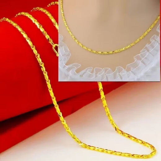 Centenary-old Fenxiang gold necklace pure gold 999 trendy versatile plain chain 18k gold plated silver-covered necklace free water wave chain with gift box
