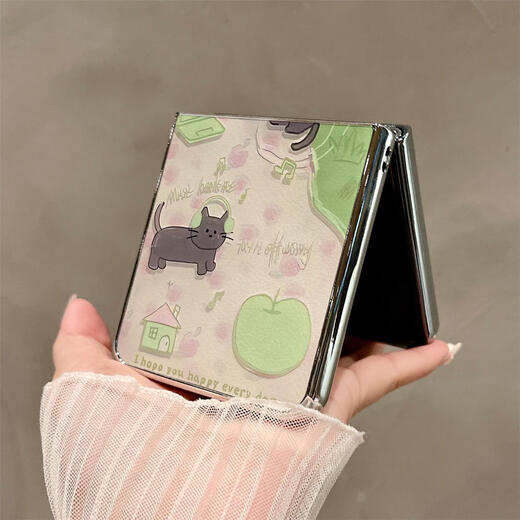 适用华为P50pocket手机壳Pocket2折叠屏保护套电镀粉色小猫保护壳 电镀银边黑色迷彩豹纹P698 华为P50Pocket