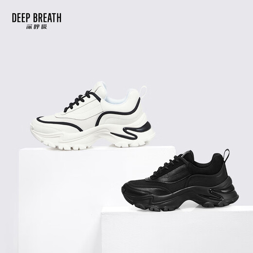 
DEEP BREATH Deep Breath Women's Shoes Thick Sole Fashion Strap Curved Daddy Shoes Casual Shoes AX12242 White and Black 37