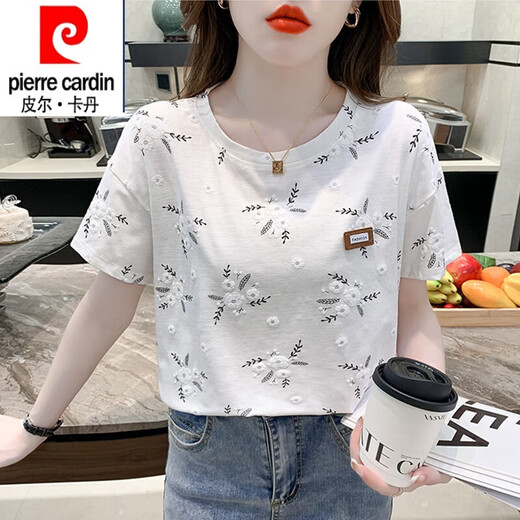 皮尔卡丹（pierre cardin）纯棉短袖T恤女夏季24新款内搭白色打底衫韩版宽松百搭垂感上衣 1397白色+1396白色 S (80-95)