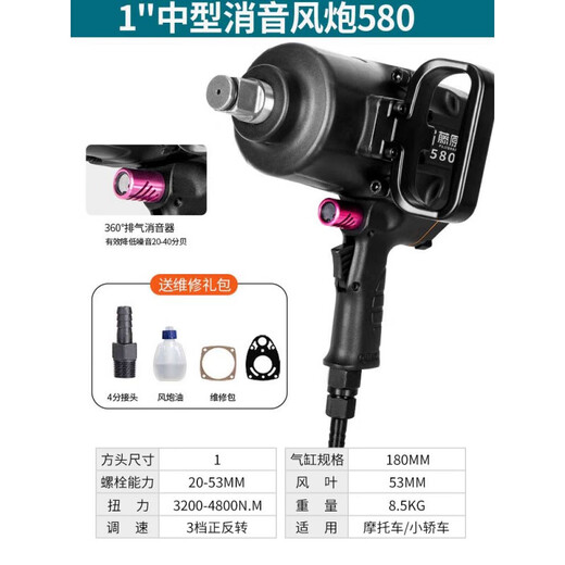 XMSJ Fujiwara Canon de vent de qualité industrielle 1 pouce Réparation de réparation Auto outil pneumatique 3/4 Grand Torque Strong Pneumatique Cénége de trait lourd 1 Cannon industriel à accident vasculaire cérébral court 691a + broche longue (