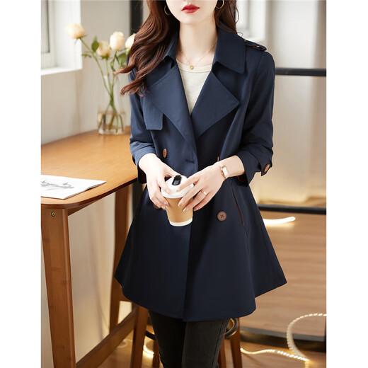 Shang Jing Windbreaker Jacke für Frauen mittelgroße kleine doppelte Farbfarbe High-End-Mode schlanker Windbreaker Marine Blue L.