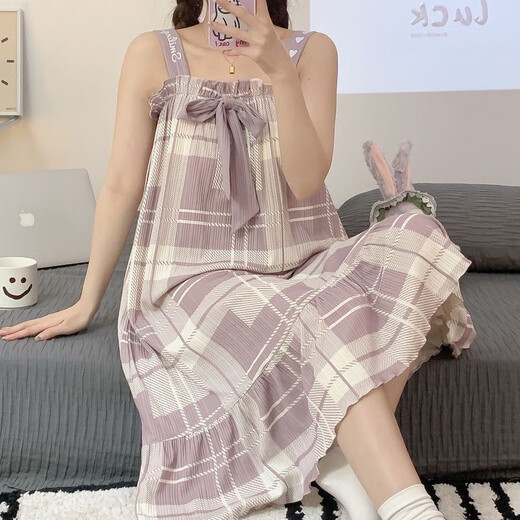 Qingzhong Qiao Sospeche Nightgown para mujeres en verano dulce y lindo pijama para mujeres en camisón de dibujos animados de verano en algodón puro 834 m recomendado 75-95Jin [Jin iguala 0.5 kg]
