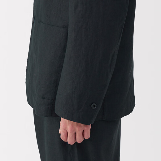 无印良品（MUJI）男式 汉麻水洗夹克男士外套25年夏季男装西装小西服休闲AD0WRC5S 黑色 L (175/100A)