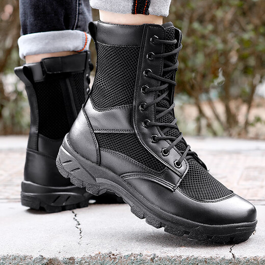 
3638 new combat boots men's ultra-light summer Martin boots breathable high-top outdoor work boots zipper tactical boots security boots mesh combat boots (with zippers) three seconds to put on and take off 42 [260]