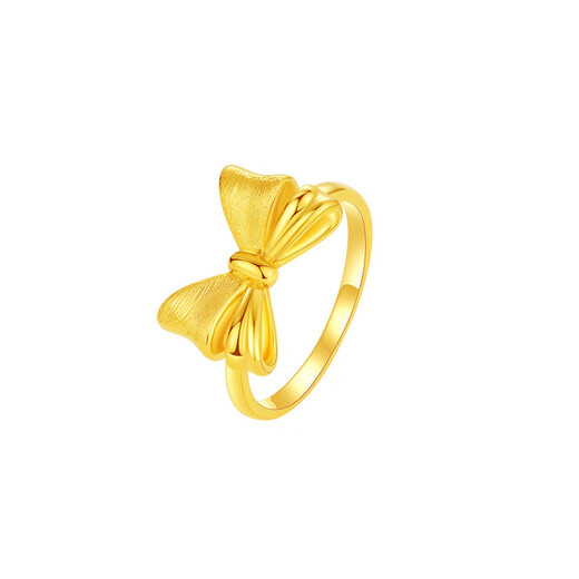 Chinese gold bow ring gold women's foot gold bow ring Chinese Valentine's Day birthday gift for girlfriend and wife bow ring about 0.9g circle number 12