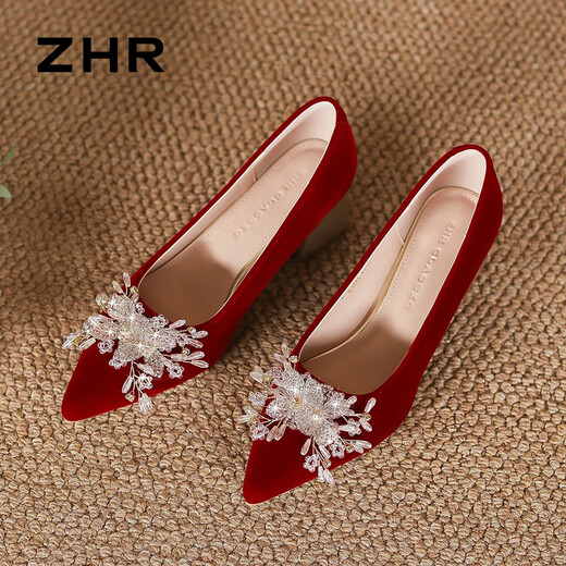 ZHR SOLO SOLO PARA MUJER SUDERA CHINA XIUHE Zapatos de boda Temperamento para la novia para mujeres Tacón grueso zapatos de mujer K312 Rojo 38