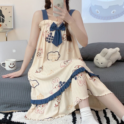 Qingzhong Qiao Sospeche Nightgown para mujeres en verano dulce y lindo pijama para mujeres en camisón de dibujos animados de verano en algodón puro 834 m recomendado 75-95Jin [Jin iguala 0.5 kg]