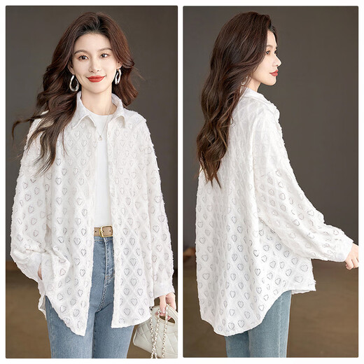 Cypress Lapel Shirt 2025 Autumn New Women's Fashion Loose Style Single-Breasted Heart-Shaped Casual Top Off-White M