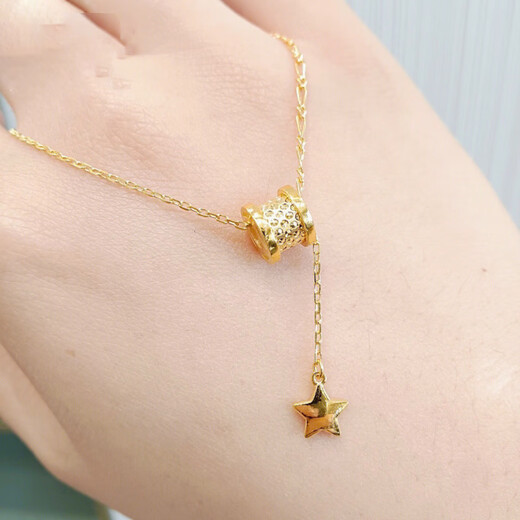 OFK old phoenix 999 gold new style small waist five-pointed star AB chain necklace is versatile, fashionable and light