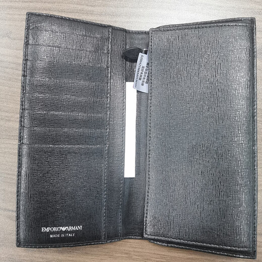 Armani (Emporio Armani) eagle logo all-over folding long leather card holder wallet is out of stock and will not be exchanged or returned, black, one size fits all